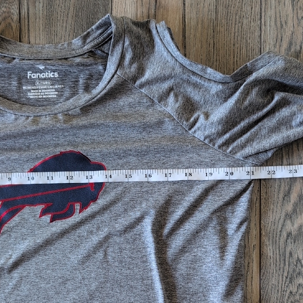 FANATICS Buffalo Bills Cold Shoulder Top with Bills Logo Gray Size XL - Picture 10 of 11